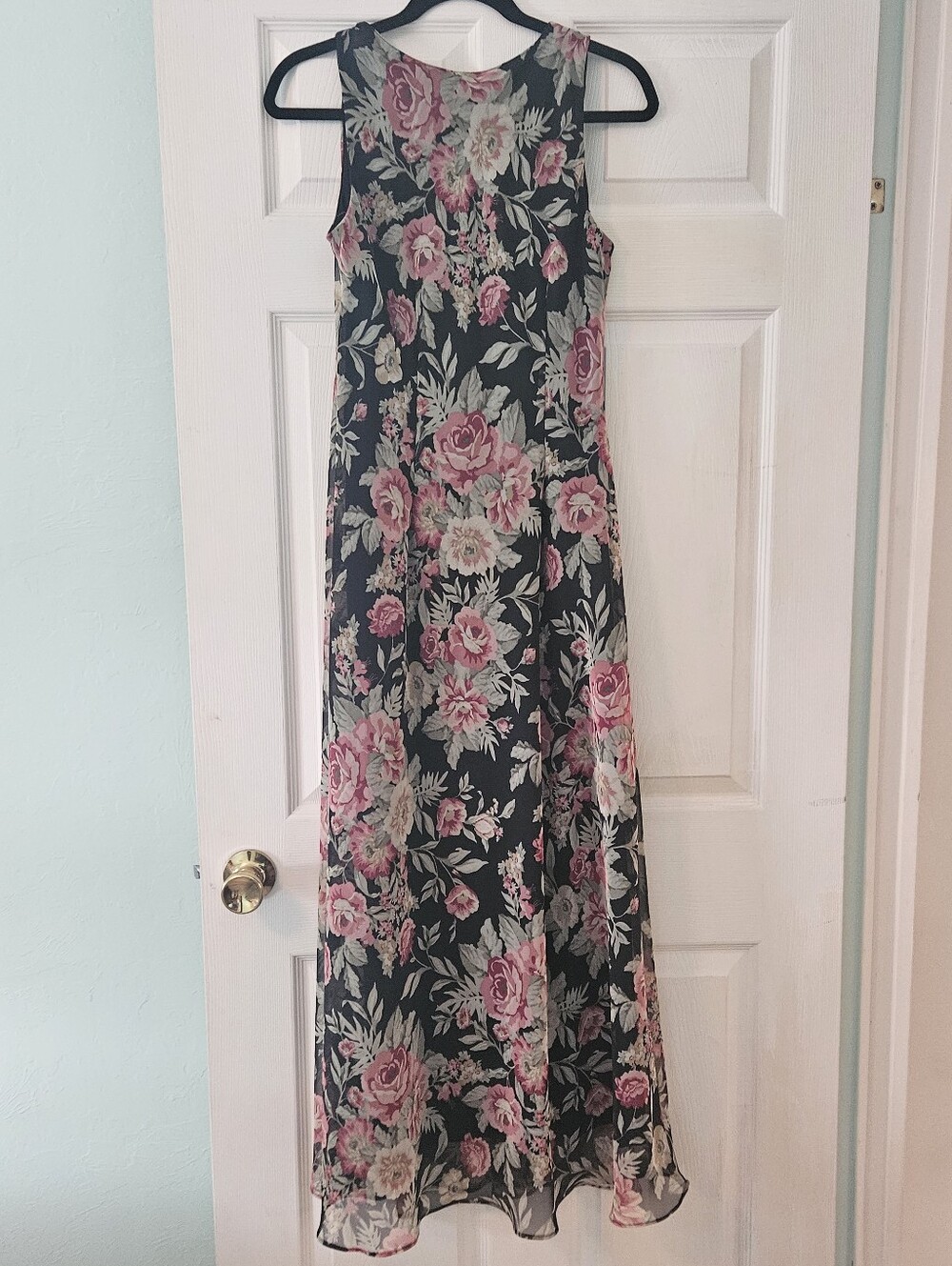 Positive Attitude SZ 10 Vintage Sleeveless Dark Floral A-Line Maxi Dress Lined - Picture 3 of 9